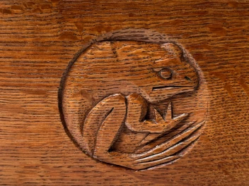 Arts & Crafts Wall Mirror with Hand-Carved Frogs by Kobus de Graaff, 1900s